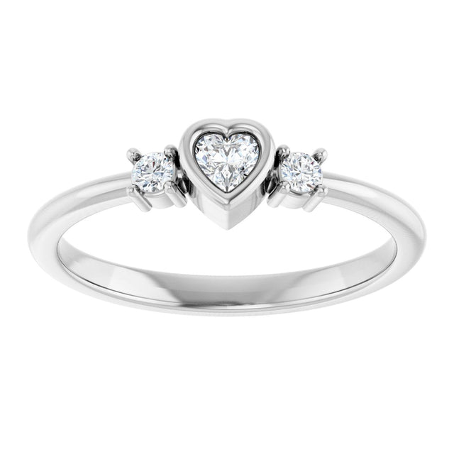 14K Gold Natural Diamond Accented Heart Ring - White Gold - view 3