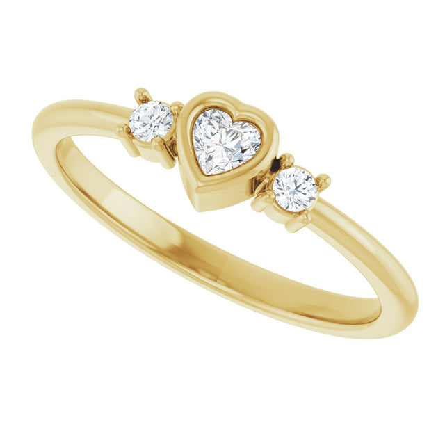 14K Gold Natural Diamond Accented Heart Ring - Yellow Gold - view 5