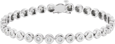 14K Gold Round Natural Diamond Bezel-Set Line Bracelet or Link - White Gold