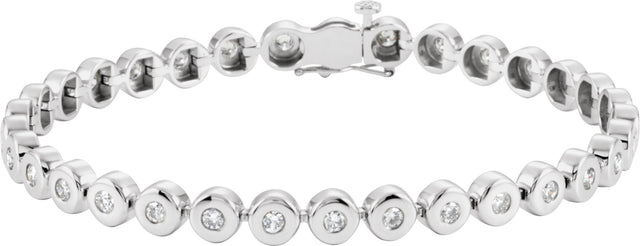 14K Gold Round Natural Diamond Bezel-Set Line Bracelet or Link - White Gold