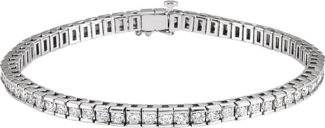 14K Gold Round Lab-Grown Diamond Accented Line Bracelet - White Gold