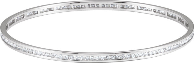 14K Gold Round Natural Diamond Accented Stackable Bangle Bracelet - White Gold - view 2