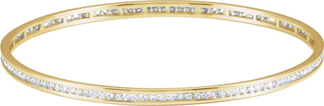 14K Gold Round Natural Diamond Accented Stackable Bangle Bracelet - Yellow Gold