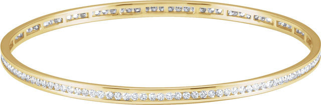 14K Gold Round Natural Diamond Accented Stackable Bangle Bracelet - Yellow Gold