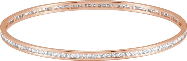 14K Gold Round Natural Diamond Accented Stackable Bangle Bracelet - Rose Gold