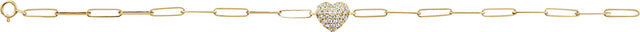 14K Gold Round Natural Diamond Accented Heart Paperclip-Style Bracelet - Yellow Gold - view 2