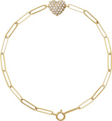 14K Gold Round Natural Diamond Accented Heart Paperclip-Style Bracelet - Yellow Gold