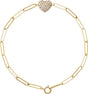 14K Gold Round Natural Diamond Accented Heart Paperclip-Style Bracelet - Yellow Gold