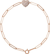 14K Gold Round Natural Diamond Accented Heart Paperclip-Style Bracelet - Rose Gold