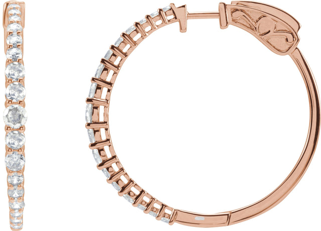 14K Gold Round Lab-Grown Diamond Accented Graduated Hoop Earrings - Rose Gold