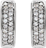 14K Gold Round Natural Diamond Accented Hinged Hoop Earrings – 1.2mm Stones - White Gold - view 2