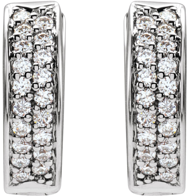 14K Gold Round Natural Diamond Accented Hinged Hoop Earrings – 1.2mm Stones - White Gold - view 2