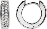 14K Gold Round Natural Diamond Accented Hinged Hoop Earrings – 1.2mm Stones - White Gold