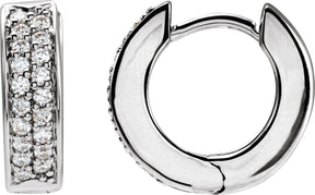 14K Gold Round Natural Diamond Accented Hinged Hoop Earrings – 1.2mm Stones - White Gold