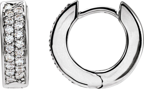 14K Gold Round Natural Diamond Accented Hinged Hoop Earrings – 1.2mm Stones - White Gold