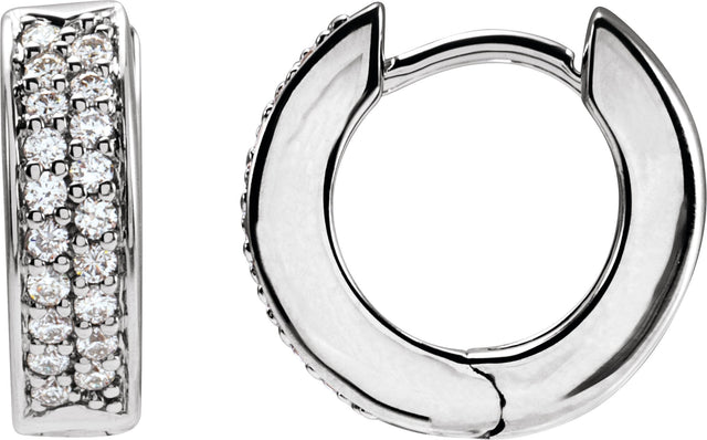14K Gold Round Natural Diamond Accented Hinged Hoop Earrings – 1.2mm Stones - White Gold
