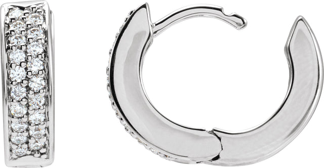 14K Gold Round Natural Diamond Accented Hinged Hoop Earrings – 1.2mm Stones - White Gold - view 3