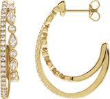 14K Gold Marquise Natural Diamond Accented Hoop Earrings - Yellow Gold - view 2