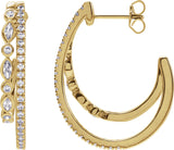 14K Gold Marquise Natural Diamond Accented Hoop Earrings - Yellow Gold