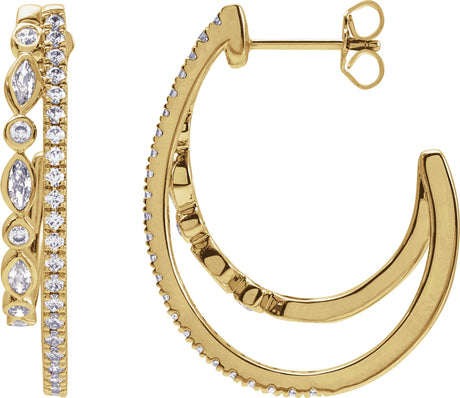 14K Gold Marquise Lab-Grown Diamond Accented Hoop Earrings - Yellow Gold