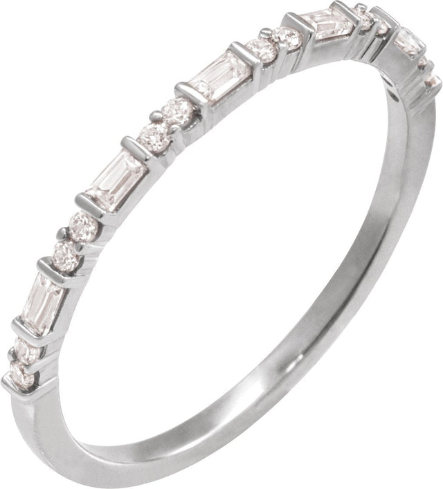 14K Gold Straight Baguette Natural Diamond Accented Stackable Ring – 1/5 CTW - White Gold