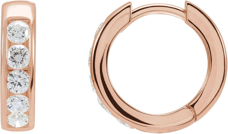 14K Gold Round Lab-Grown Diamond Hinged Hoop Earrings - Rose Gold