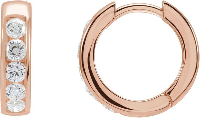 14K Gold Round Natural Diamond Hinged Hoop Earrings – 2-2.5mm Stones - Rose Gold