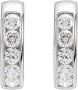 14K Gold Round Lab-Grown Diamond Hinged Hoop Earrings - White Gold - view 2