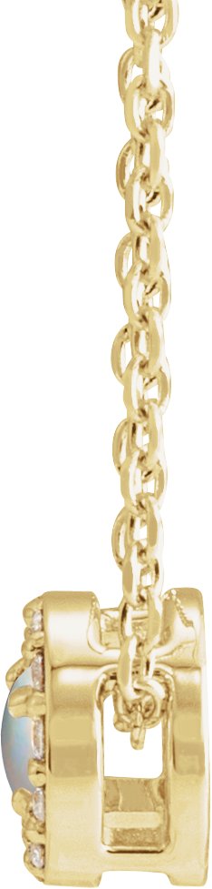 14K Gold Round Natural White Opal Halo-Style Rose-Cut Necklace or Pendant - Yellow Gold - view 2