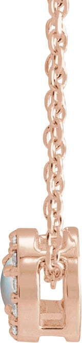 14K Gold Round Natural White Opal Halo-Style Rose-Cut Necklace or Pendant - Rose Gold - view 2