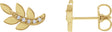 14K Gold Round Natural Diamond Accented Leaf Earrings – 1.2mm Stones - Yellow Gold