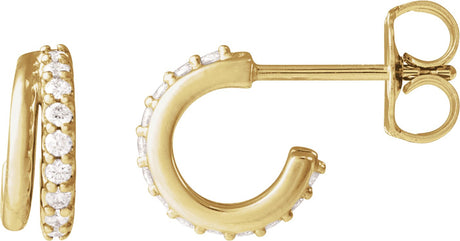 14K Gold Round Lab-Grown Diamond Accented Hoop Earrings – 1.2mm Stones - Yellow Gold