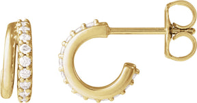 14K Gold Round Natural Diamond Accented Hoop Earrings IX - Yellow Gold