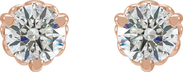 14K Gold Lab-Grown Diamond Round 3-Prong Fleur-de-lis Earrings - Rose Gold - view 2