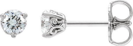 14K Gold Lab-Grown Diamond Round 3-Prong Scroll Stud Earrings – 1-4mm Stones - White Gold