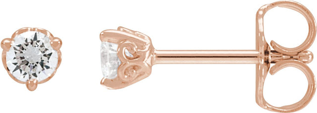 14K Gold Natural Diamond Round 3-Prong Scroll Stud Earrings – 3-4mm Stones - Rose Gold