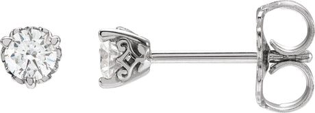 14K Gold Lab-Grown Diamond Round 3-Prong Scroll Stud Earrings - White Gold