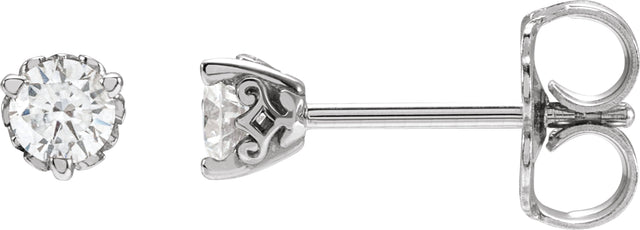 14K Gold Lab-Grown Diamond Round 3-Prong Scroll Stud Earrings - White Gold