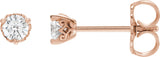 14K Gold Lab-Grown Diamond Round 3-Prong Scroll Stud Earrings - Rose Gold