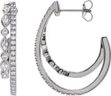 14K Gold Marquise Natural Diamond Accented Hoop Earrings - White Gold