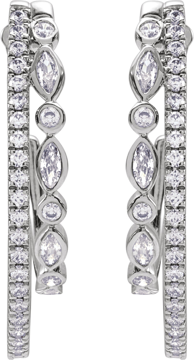 14K Gold Marquise Natural Diamond Accented Hoop Earrings - White Gold - view 3