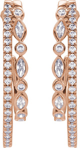 14K Gold Marquise Natural Diamond Accented Hoop Earrings - Rose Gold - view 3