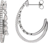 14K Gold Marquise Natural Diamond Accented Hoop Earrings - White Gold - view 2