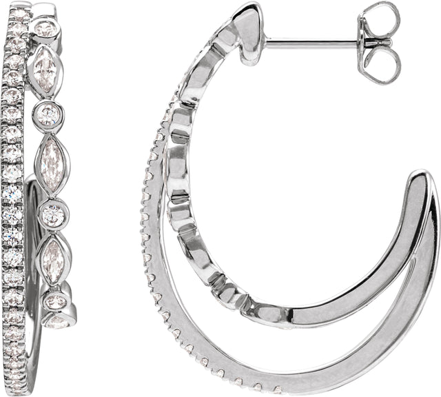 14K Gold Marquise Natural Diamond Accented Hoop Earrings - White Gold - view 2