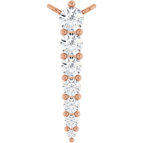 14K Gold Round Natural Diamond Accented Graduated Bar Necklace – 2.75mm Stones - Rose Gold