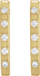 14K Gold Round Natural Diamond Elongated Hoop Earrings - Yellow Gold - view 2