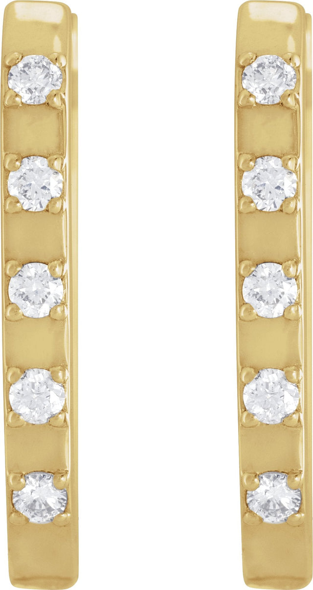 14K Gold Round Natural Diamond Elongated Hoop Earrings - Yellow Gold - view 2