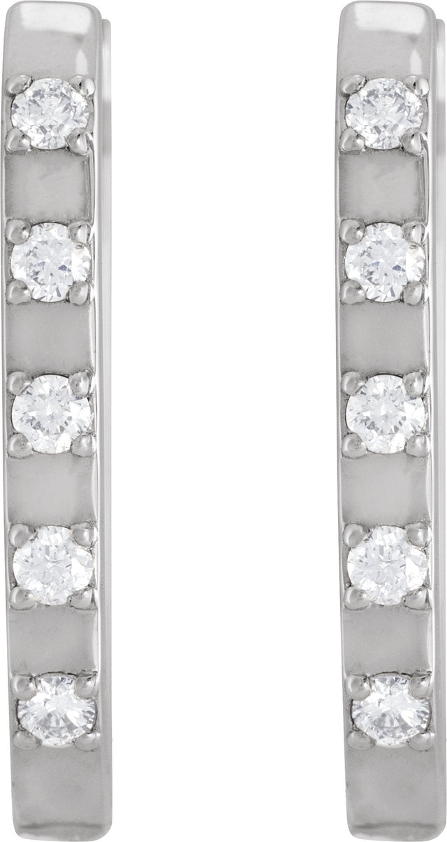 14K Gold Round Natural Diamond Elongated Hoop Earrings - White Gold - view 2