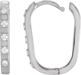 14K Gold Round Natural Diamond Elongated Hoop Earrings - White Gold - view 3