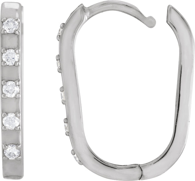 14K Gold Round Natural Diamond Elongated Hoop Earrings - White Gold - view 3